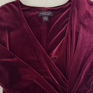 Signature by Robbie Bee Burgundy Velvet Wrap Dress